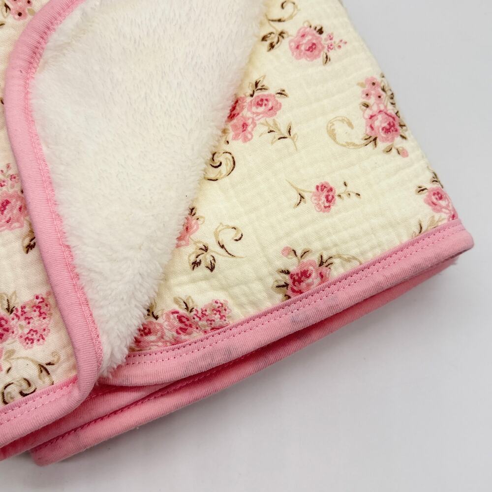 Little Me Muslin Sherpa Pink Floral Roses Baby Blanket 100% Cotton NEW - Picture 2 of 5
